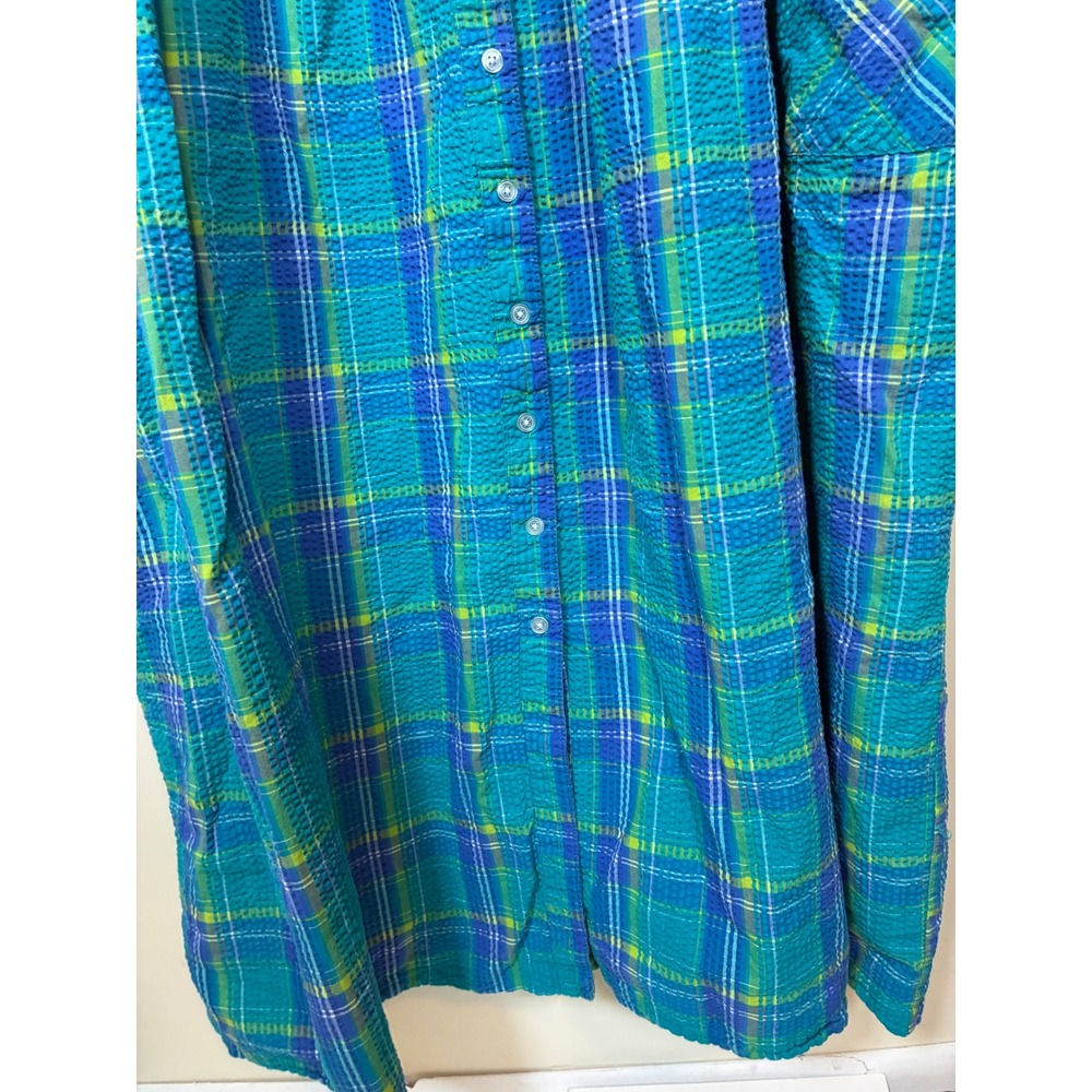 Lane Bryant Plaid Seersucker Maxi Dress Size 3X Teal 90s Butter Mom Maximalist - Picture 8 of 8